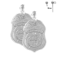 Sterling Silver 29mm Los Angeles Fire Department Earrings (White or Yellow Gold Plated)