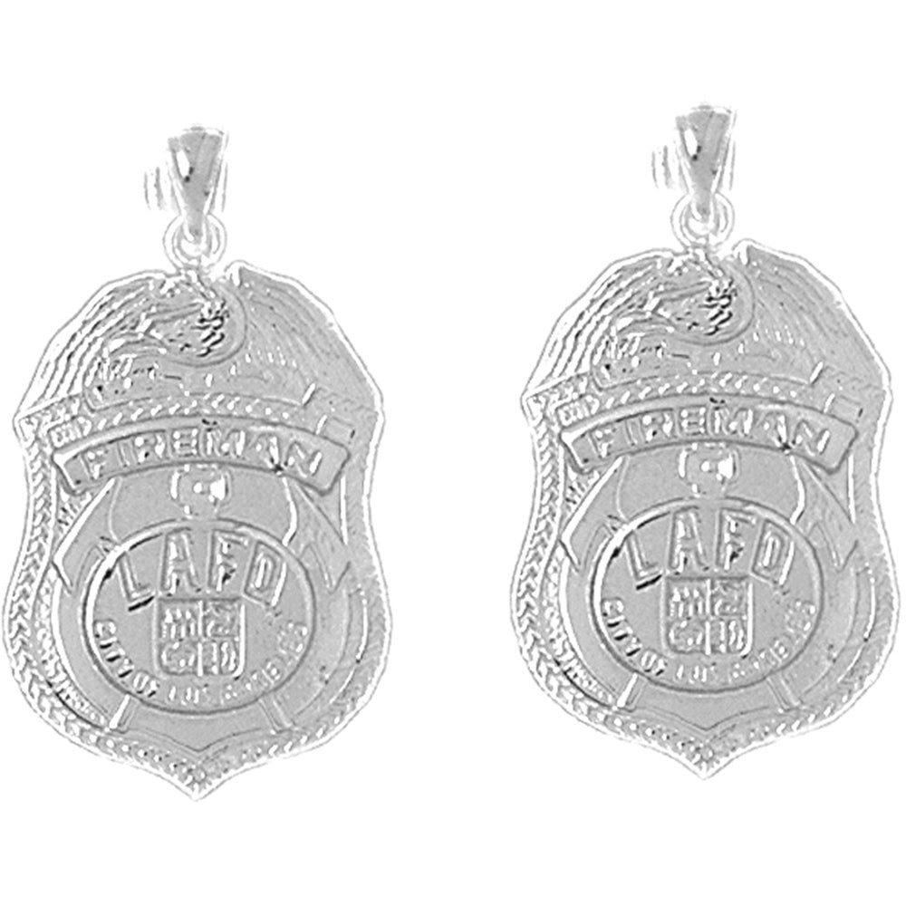 Sterling Silver 29mm Los Angeles Fire Department Earrings