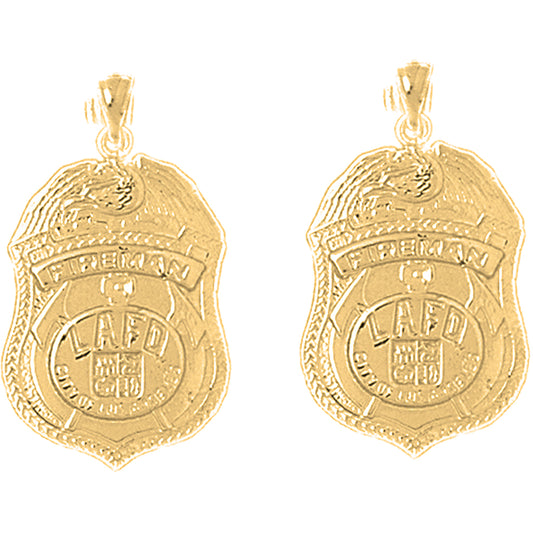 Yellow Gold-plated Silver 29mm Los Angeles Fire Department Earrings