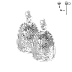 Sterling Silver 23mm Fireman's Helmet Earrings (White or Yellow Gold Plated)