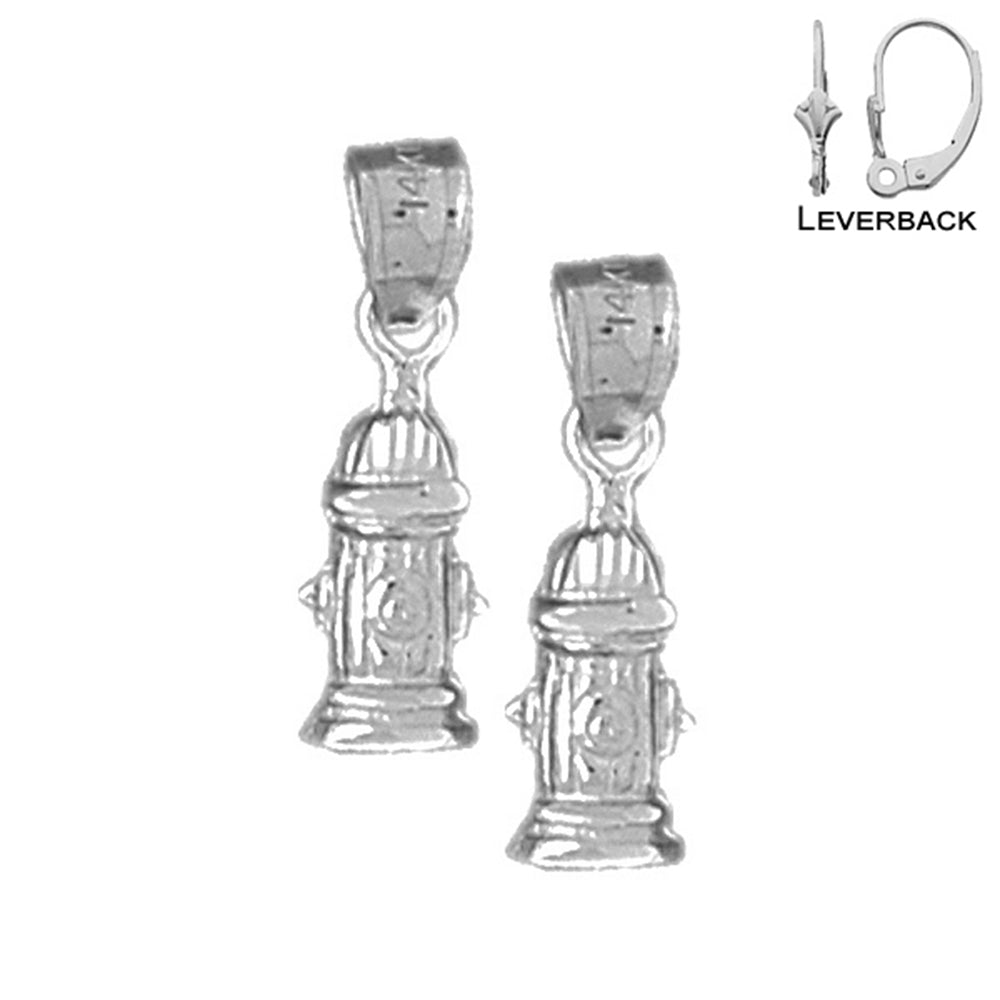 Sterling Silver 20mm Fire Hydrant Earrings (White or Yellow Gold Plated)