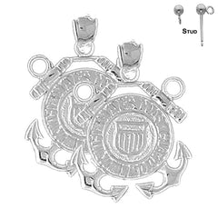 Pendientes de plata de ley con logotipo de la Marina de los Estados Unidos, 31 mm (chapados en oro blanco o amarillo)