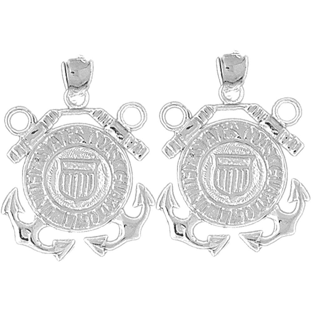 Sterling Silver 31mm United States Navy Logo Earrings