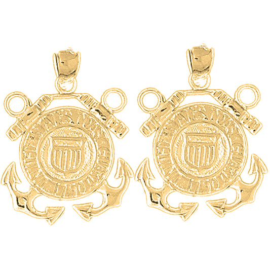 Yellow Gold-plated Silver 31mm United States Navy Logo Earrings