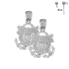 Pendientes de plata de ley con logotipo de la Marina de los Estados Unidos, 19 mm (chapados en oro blanco o amarillo)