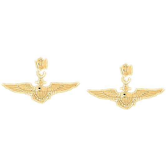 Yellow Gold-plated Silver 14mm United States Navy Earrings