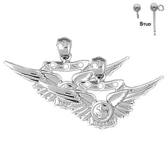 Sterling Silver 19mm United States Navy Earrings (White or Yellow Gold Plated)