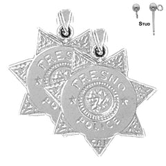 Sterling Silver 24mm Fresno Police Earrings (White or Yellow Gold Plated)