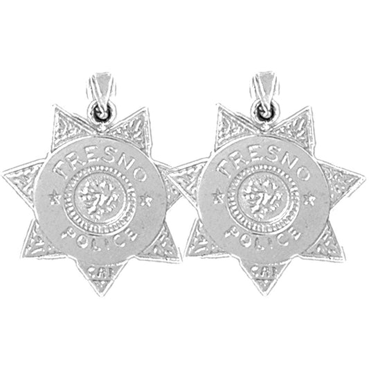 Sterling Silver 24mm Fresno Police Earrings