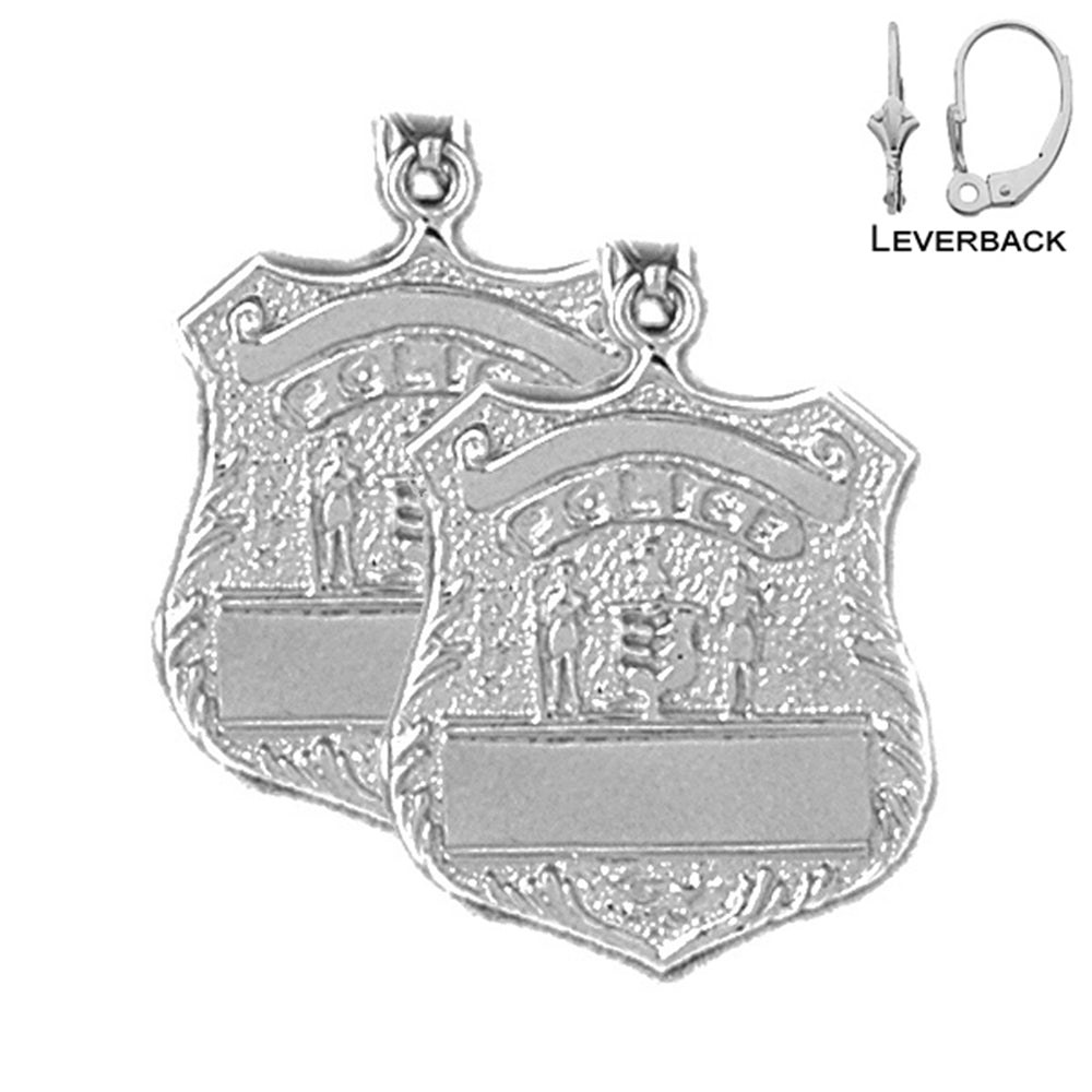 Ohrringe aus Sterlingsilber mit Polizeiabzeichen, 26 mm, (weiß- oder gelbvergoldet)