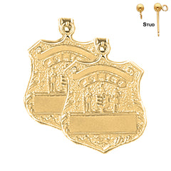 Pendientes de plata de ley con insignia de oficial de policía de 26 mm (chapados en oro blanco o amarillo)