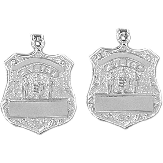 Sterling Silver 26mm Police Officer Badge Earrings
