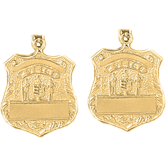 Yellow Gold-plated Silver 26mm Police Officer Badge Earrings