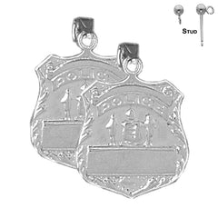 Sterling Silver 25mm Police Officer Badge Earrings (White or Yellow Gold Plated)