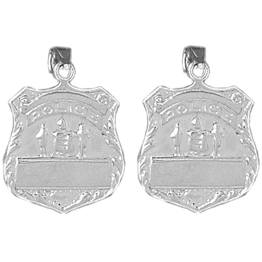 Sterling Silver 25mm Police Officer Badge Earrings