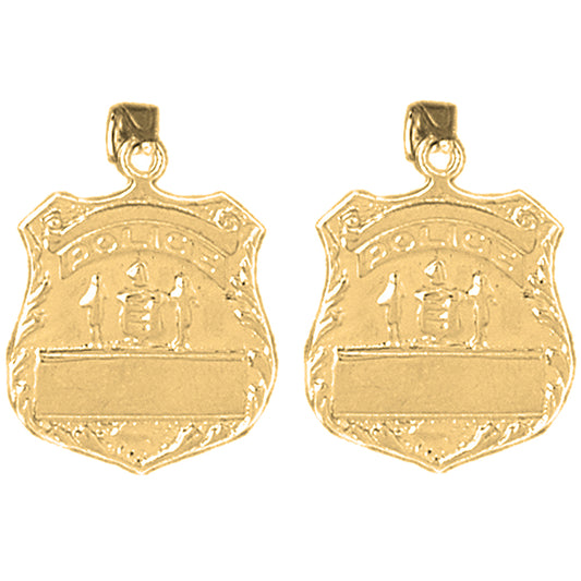 Yellow Gold-plated Silver 25mm Police Officer Badge Earrings