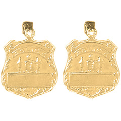 14K or 18K Gold 25mm Police Officer Badge Earrings