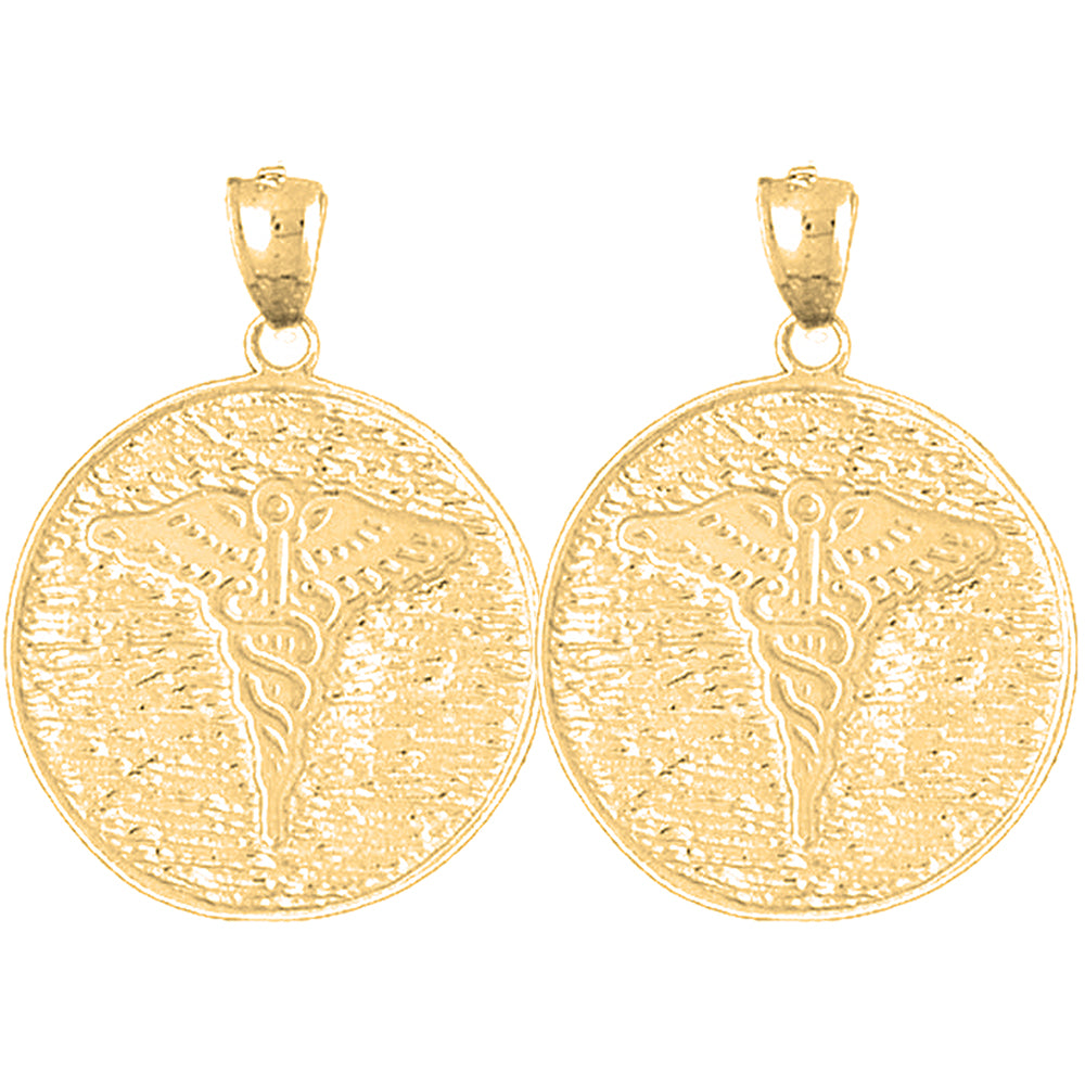 Yellow Gold-plated Silver 34mm Caduceus Earrings