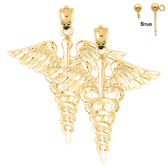 Pendientes de caduceo de plata de ley de 34 mm (chapados en oro blanco o amarillo)