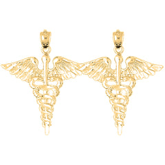 14K or 18K Gold 34mm Caduceus Earrings