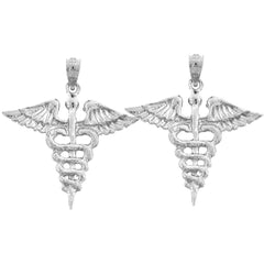 14K or 18K Gold 28mm Caduceus Earrings