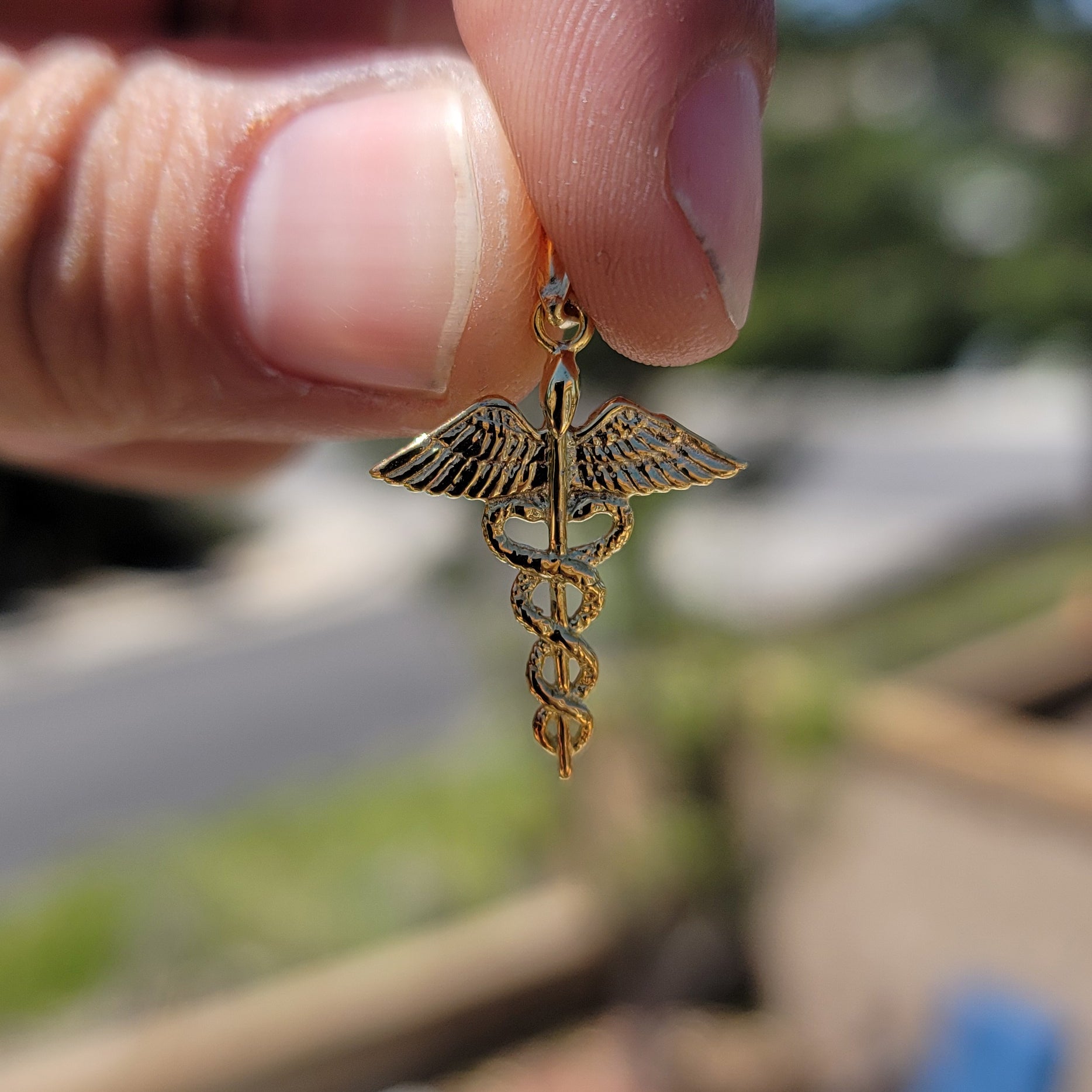 14K or 18K Gold Caduceus Pendant