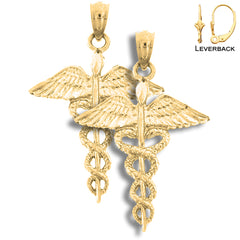 Pendientes de caduceo de plata de ley de 30 mm (chapados en oro blanco o amarillo)