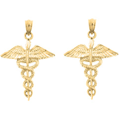 14K or 18K Gold 30mm Caduceus Earrings