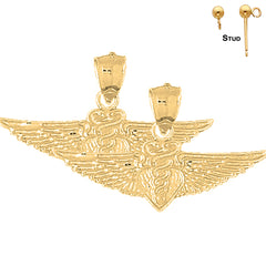 Pendientes de caduceo de plata de ley de 22 mm (chapados en oro blanco o amarillo)