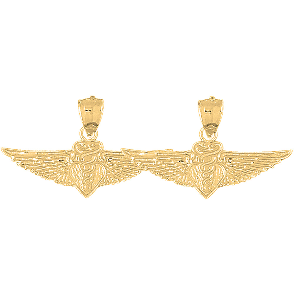 14K or 18K Gold 22mm Caduceus Earrings