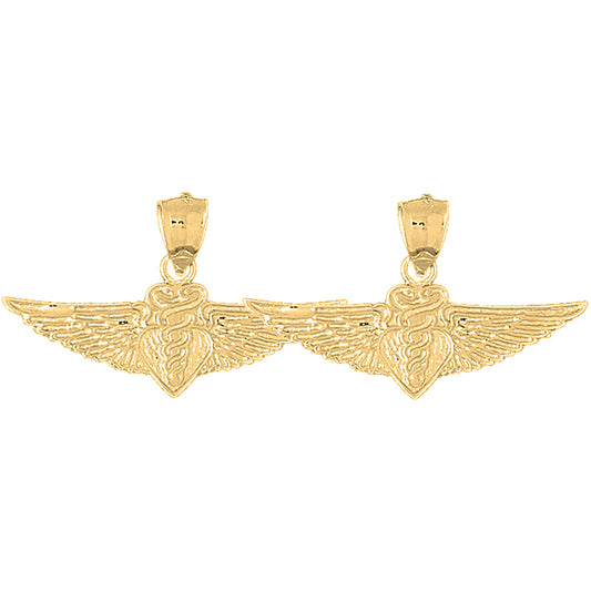 Yellow Gold-plated Silver 22mm Caduceus Earrings