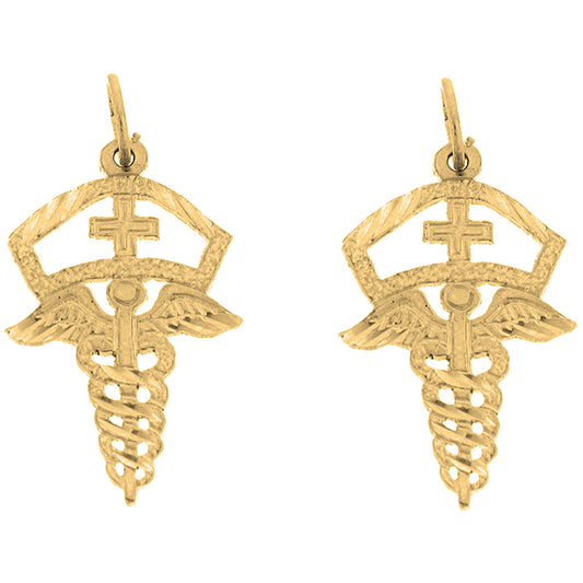 Yellow Gold-plated Silver 26mm Caduceus Earrings
