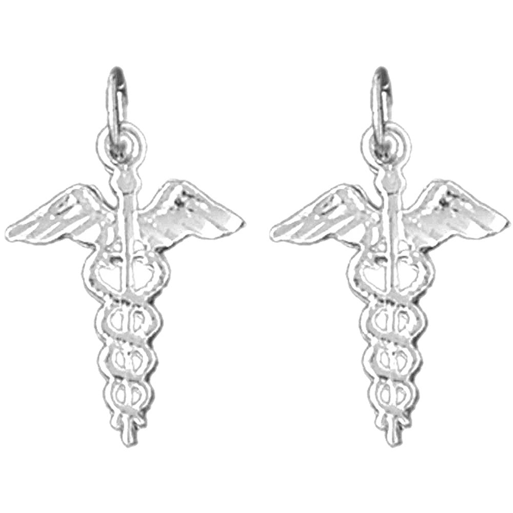 Sterling Silver 21mm Caduceus Earrings