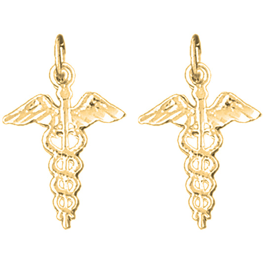 Yellow Gold-plated Silver 21mm Caduceus Earrings