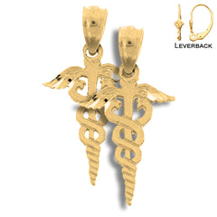 Pendientes de caduceo de plata de ley de 20 mm (chapados en oro blanco o amarillo)