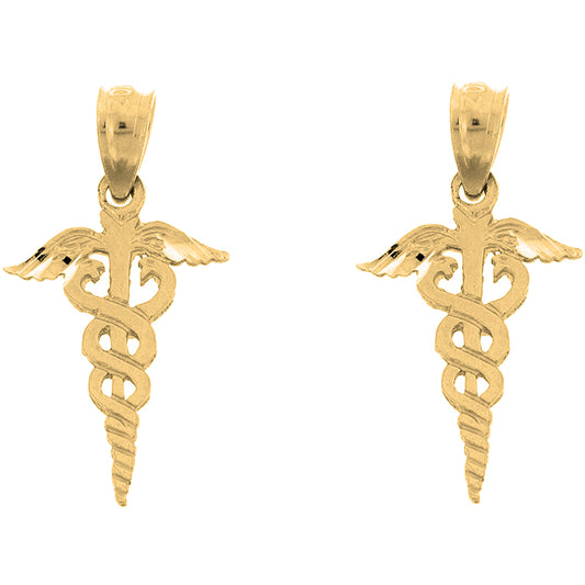 Yellow Gold-plated Silver 20mm Caduceus Earrings