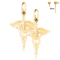 Pendientes de caduceo de plata de ley de 22 mm (chapados en oro blanco o amarillo)