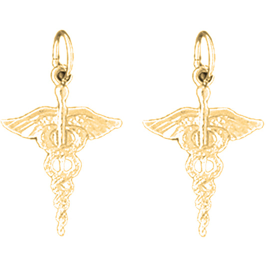 Yellow Gold-plated Silver 22mm Caduceus Earrings
