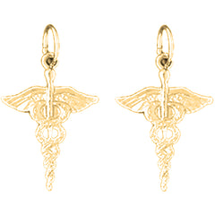 Yellow Gold-plated Silver 22mm Caduceus Earrings