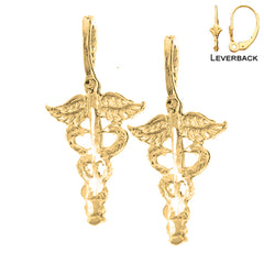 Sterling Silver 15mm Caduceus Earrings (White or Yellow Gold Plated)