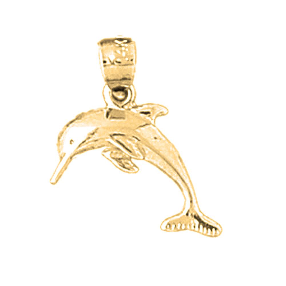 14K or 18K Gold Dolphin, Starfish, And Shell Pendant