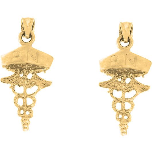 Yellow Gold-plated Silver 25mm R.N. Registered Nurse Earrings
