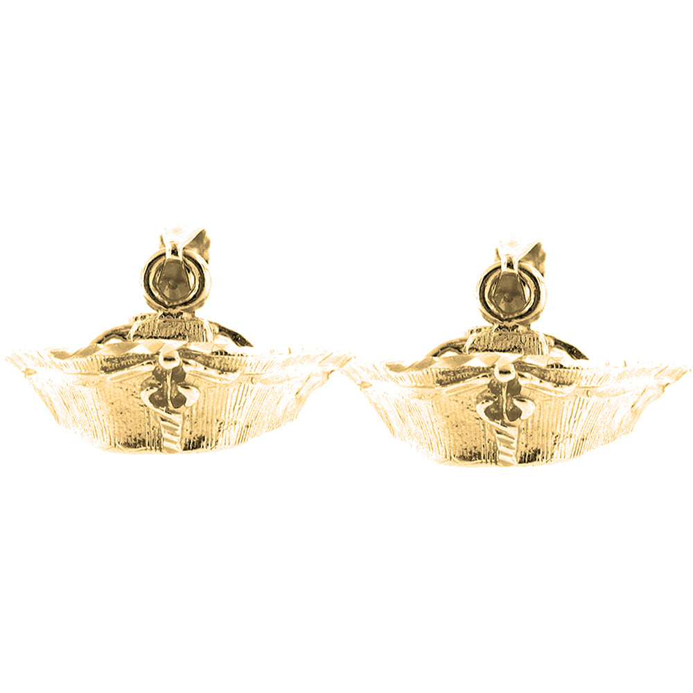 Yellow Gold-plated Silver 15mm Nurses Hat Earrings