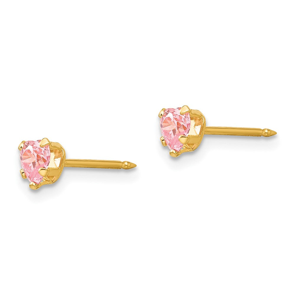 Inverness 14K Yellow Gold 4mm Pink Heart CZ Earrings