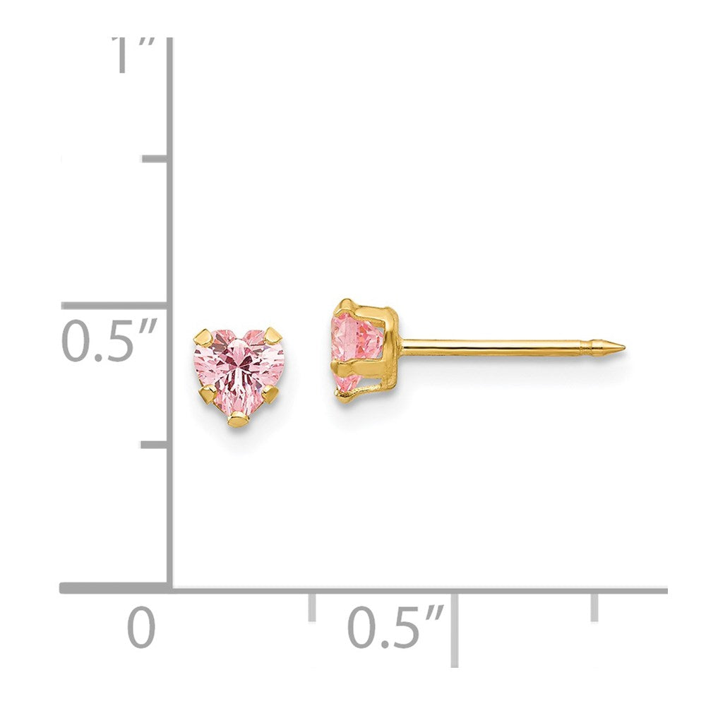 Inverness 14K Yellow Gold 4mm Pink Heart CZ Earrings