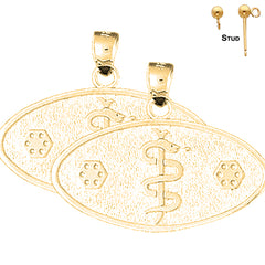Sterling Silver 24mm Medical Alert Caduceus Earrings (White or Yellow Gold Plated)