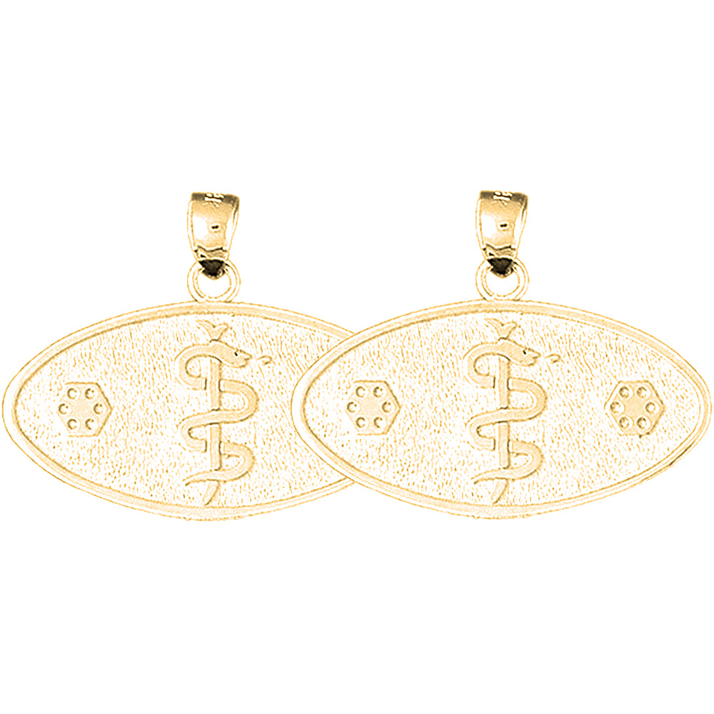 Yellow Gold-plated Silver 24mm Medical Alert Caduceus Earrings