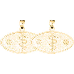 Yellow Gold-plated Silver 24mm Medical Alert Caduceus Earrings