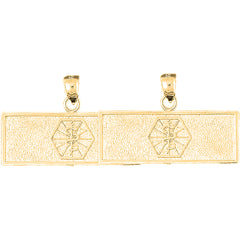 Yellow Gold-plated Silver 21mm Medical Alert Caduceus Earrings