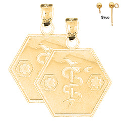Sterling Silver 27mm Medical Alert Caduceus Earrings (White or Yellow Gold Plated)